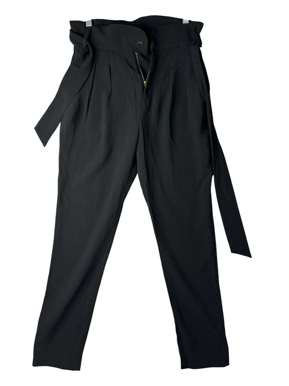 Sezane Black Paperbag Waist Chinos with Tie Belt